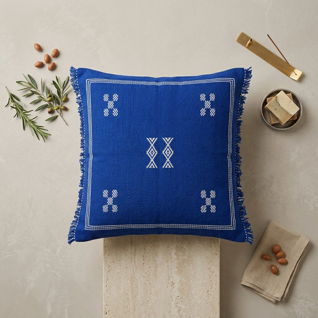 Coussin Sabra Bleu Majorelle & Broderies Berbères | Yamiriam