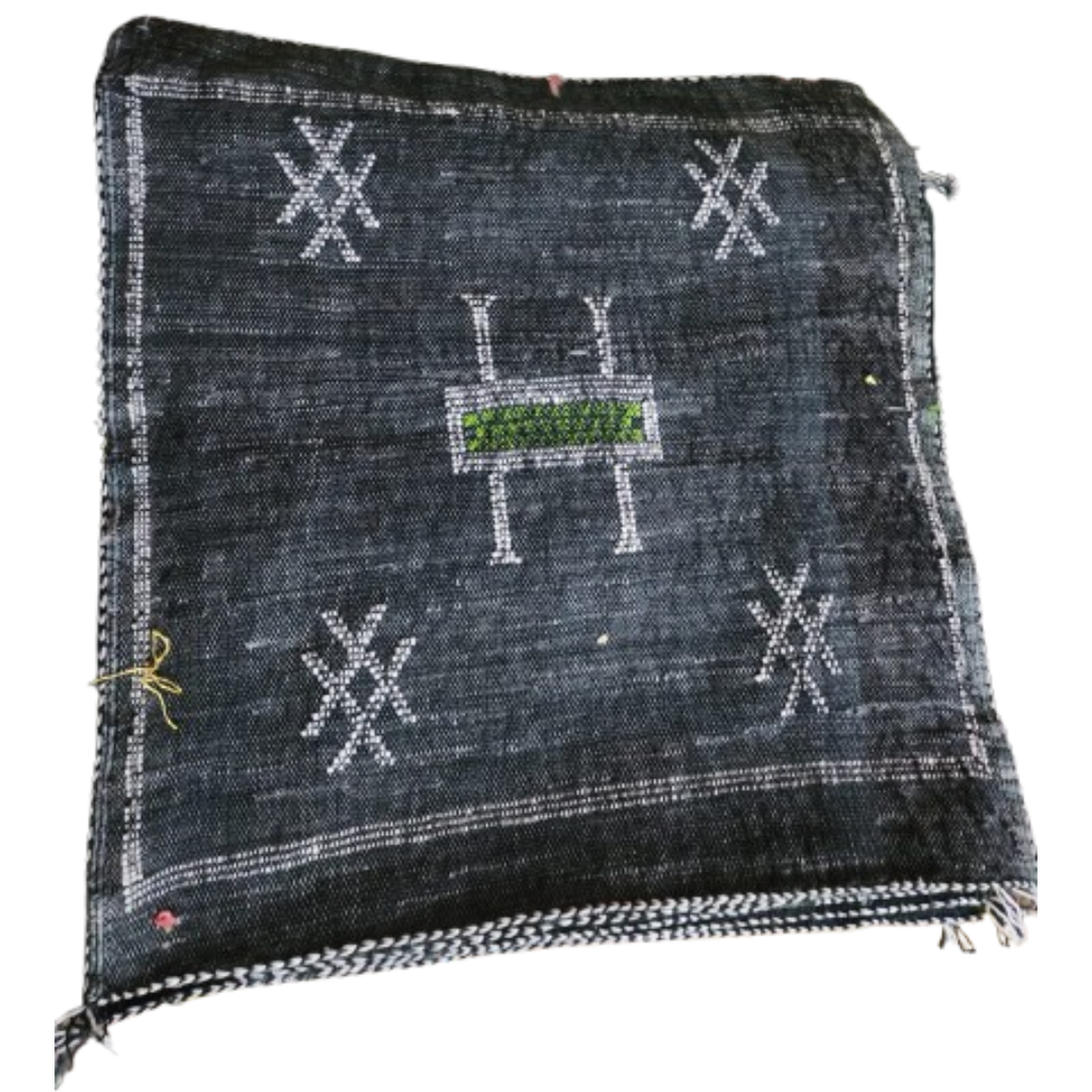 Coussin Sabra Noir Gris & Broderies Berbères | Yamiriam