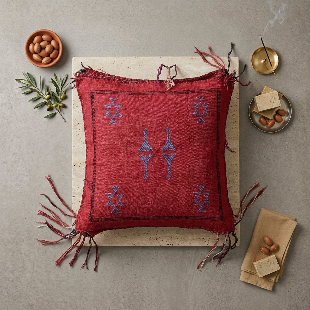 Coussin Sabra Rouge Fushia & Broderies Berbères | Yamiriam