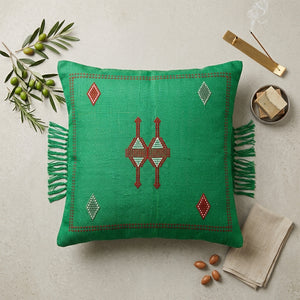 Coussin Sabra Vert & Broderies Berbères | Yamiriam