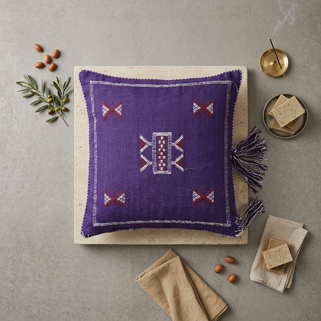 Coussin Sabra Violet & Broderies Berbères | Yamiriam