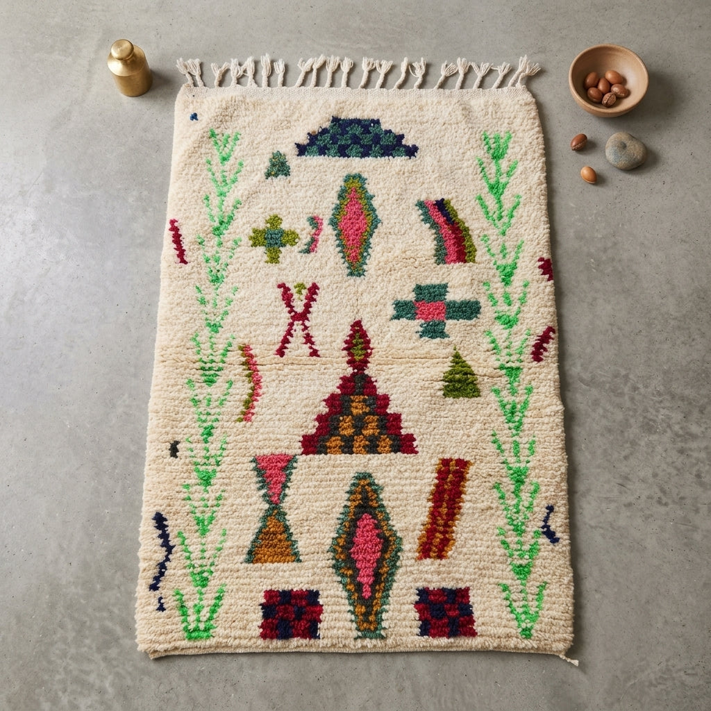 Tapis Azilal Bordures Végétales & Motifs Géométriques | Yamiriam