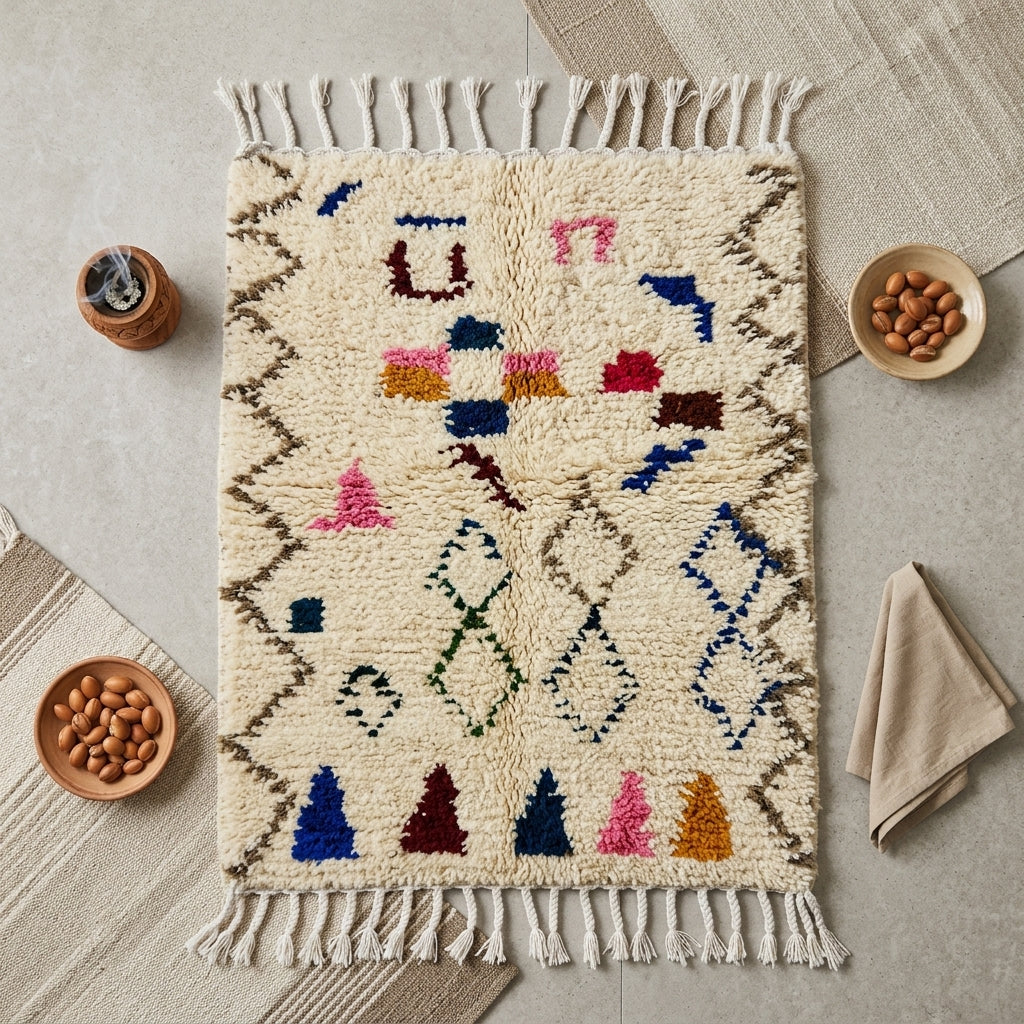 Tapis Azilal Bordures Zigzag & Losanges Centraux | Yamiriam
