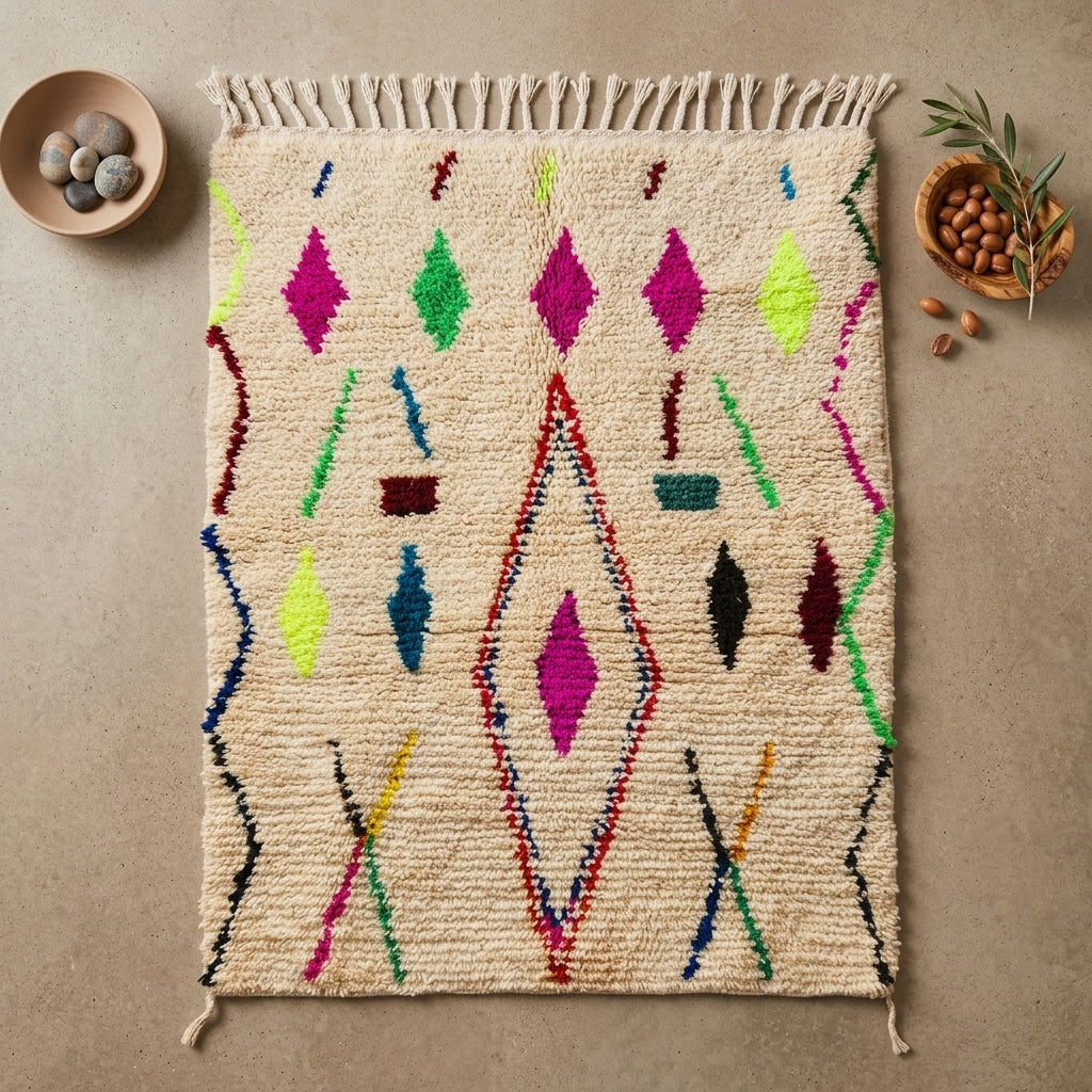Tapis Azilal Grand Losange Central Multicolore | Yamiriam