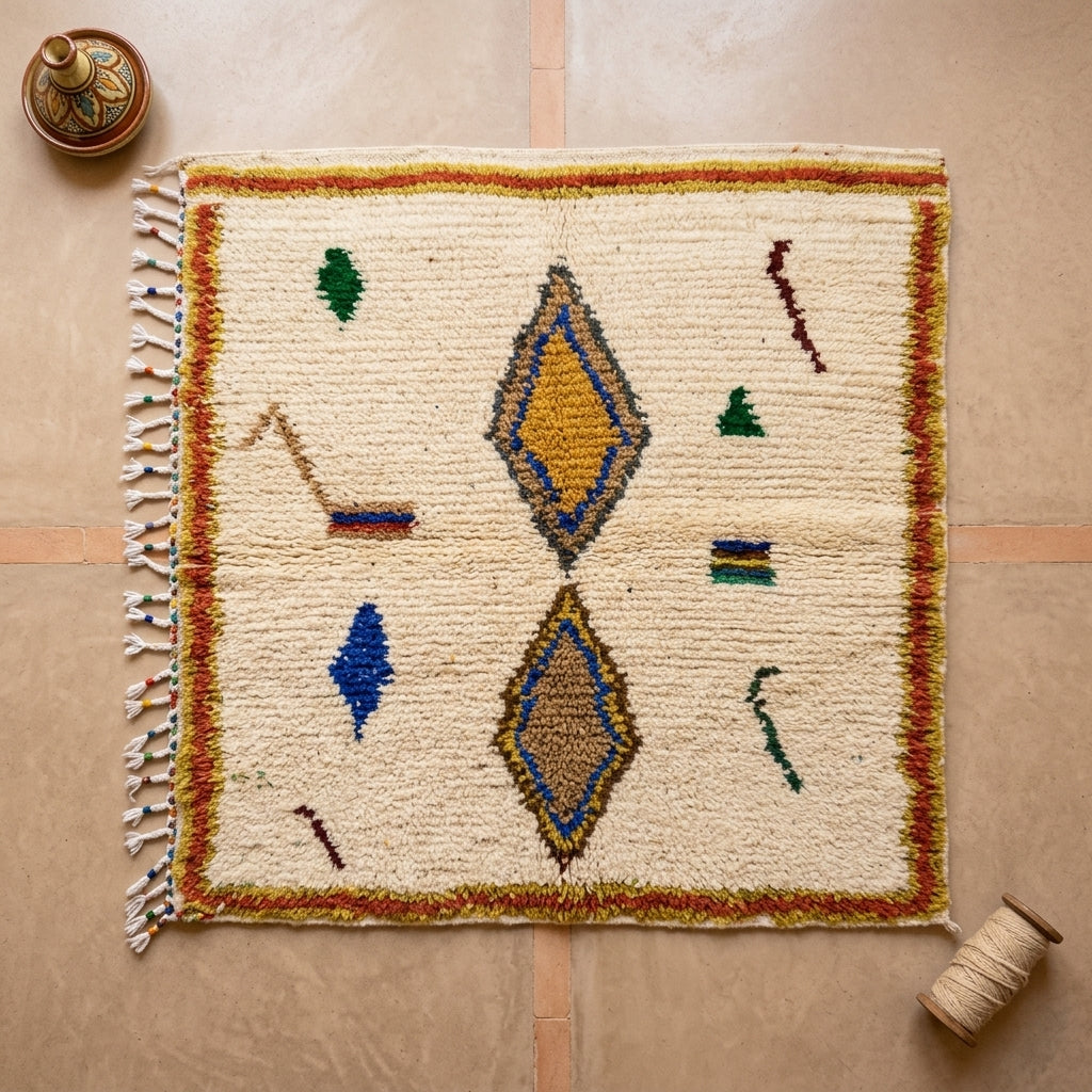 Tapis Azilal Grands Losanges & Bordure Colorée | Yamiriam
