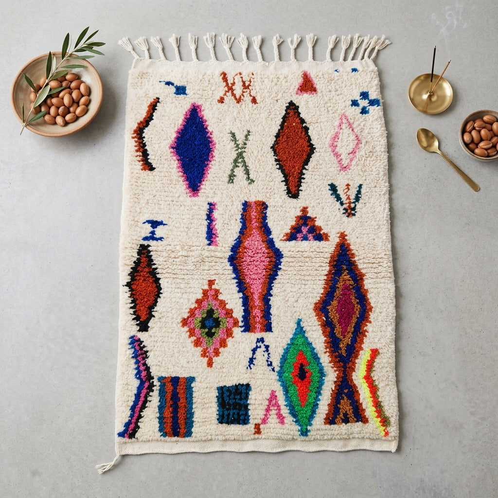Tapis Azilal Grands Losanges & Médaillons Colorés | Yamiriam