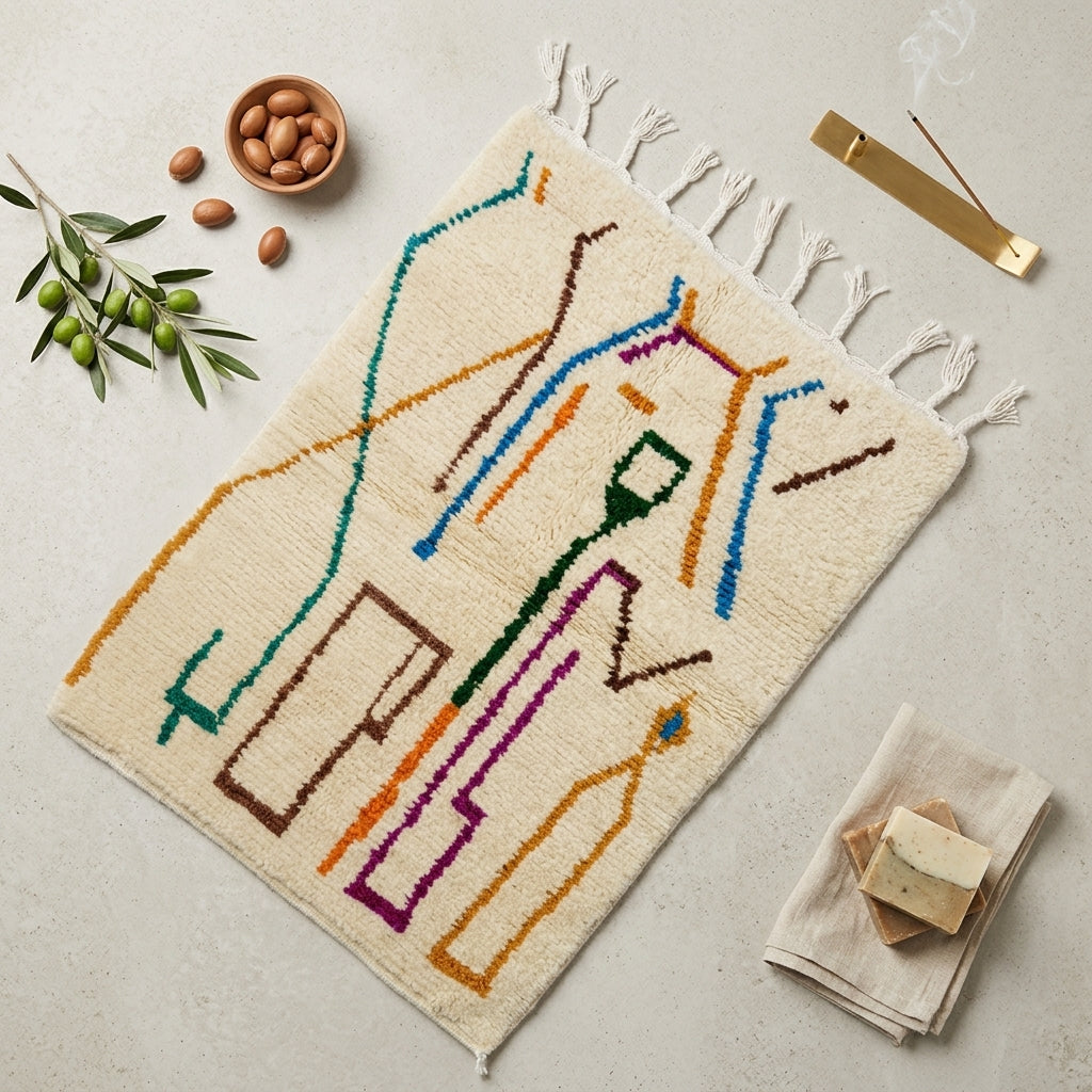 Tapis Azilal Lignes Abstraites & Symboles Minimalistes | Yamiriam