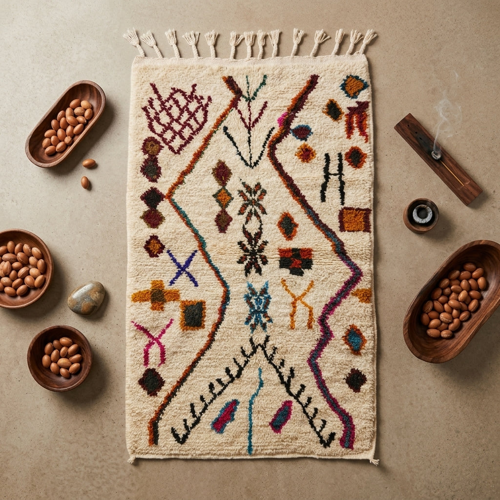 Tapis Azilal Lignes Zigzag & Symboles Berbères | Yamiriam