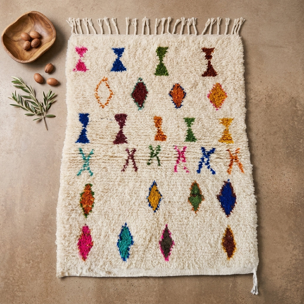 Tapis Azilal Losanges Colorés & Symboles Sabliers | Yamiriam