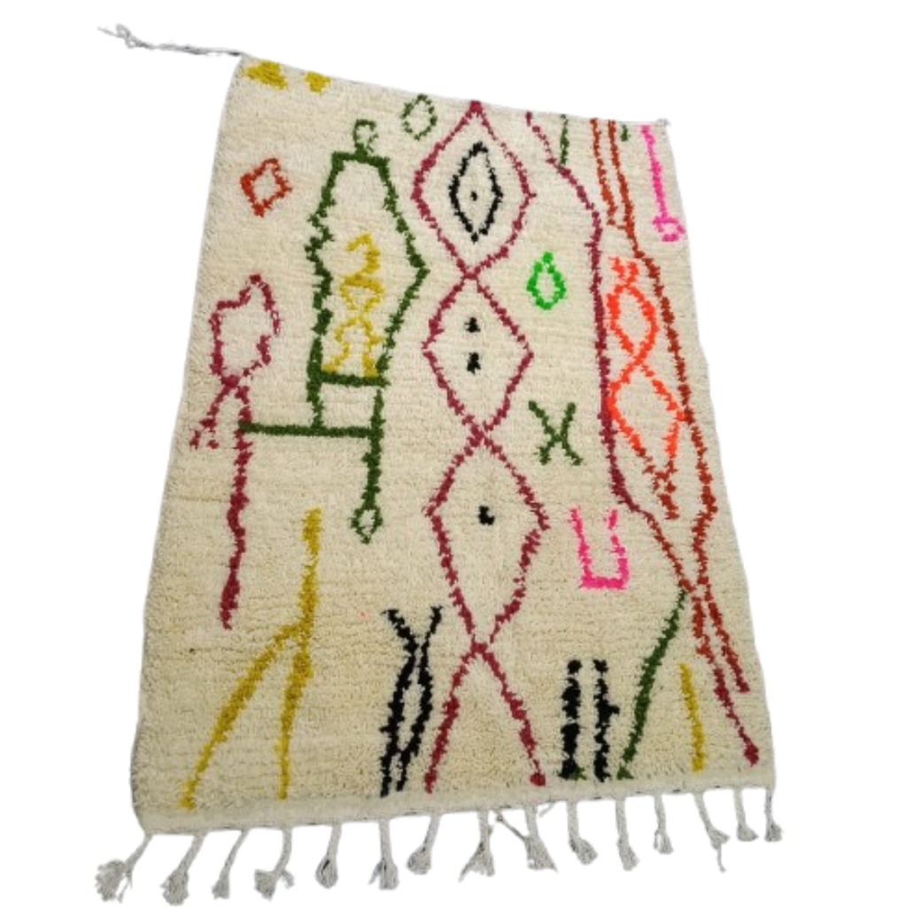 Tapis Azilal Losanges Fuchsia & Lignes Sinueuses | Yamiriam