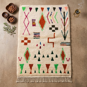 Tapis Azilal Losanges Orange & Motifs Berbères | Yamiriam