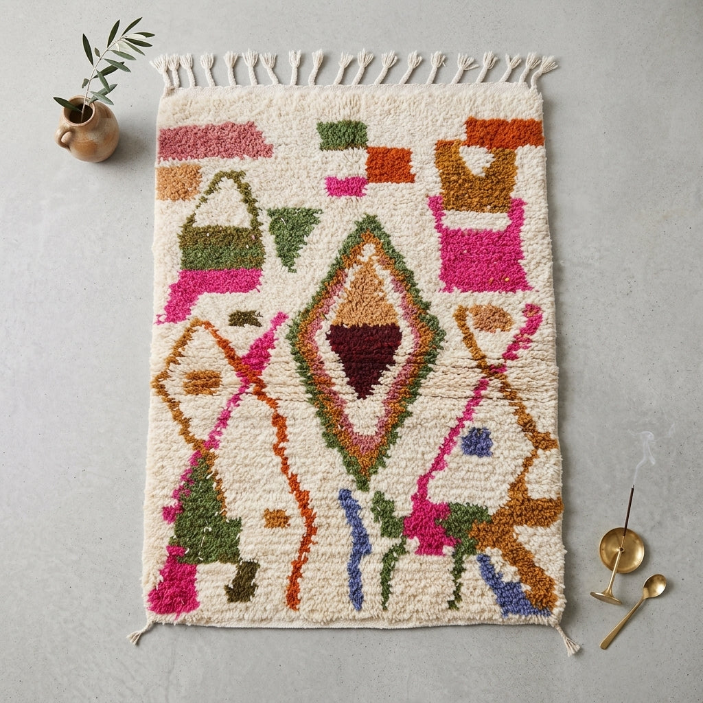 Tapis Azilal Médaillon Central & Motifs Colorés | Yamiriam