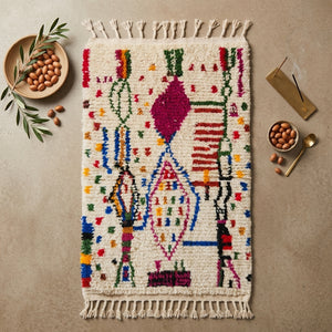 Tapis Azilal Médaillons Verticaux & Points Colorés | Yamiriam