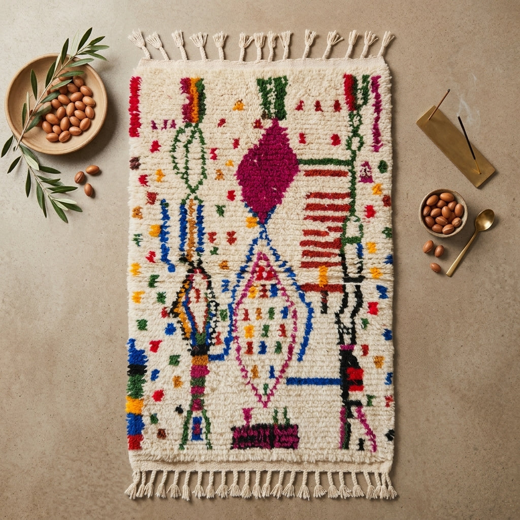 Tapis Azilal Médaillons Verticaux & Points Colorés | Yamiriam