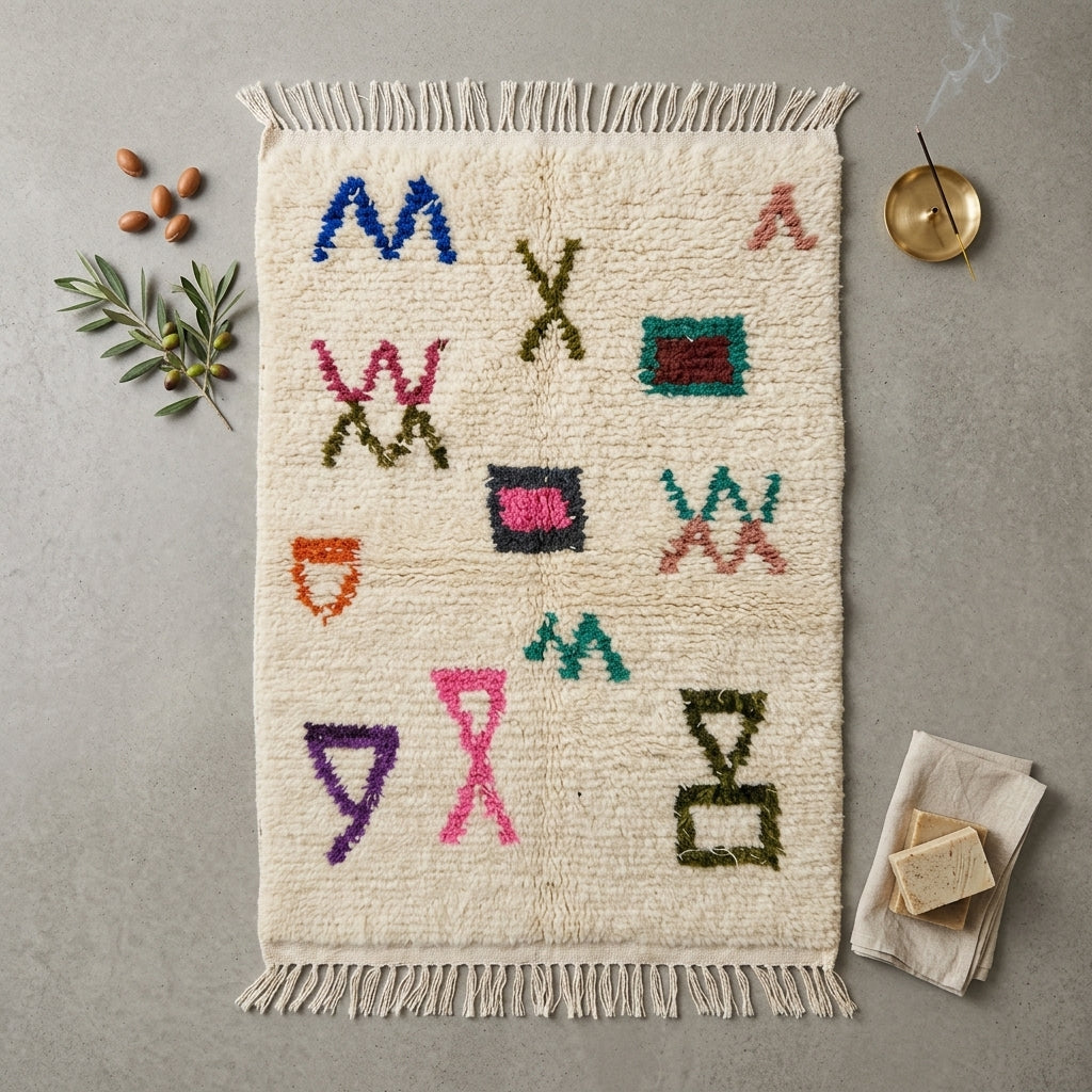 Tapis Azilal Symboles Amazighs & Touches Colorées | Yamiriam