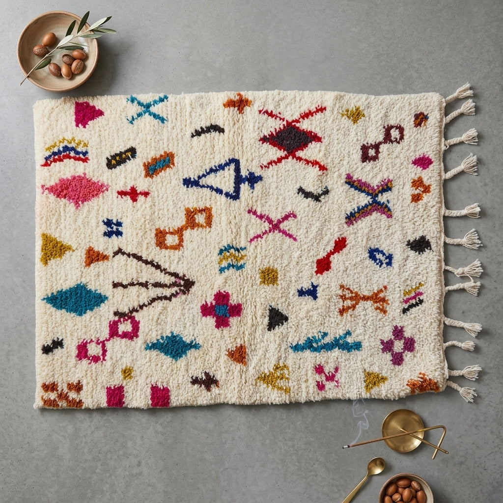 Tapis Azilal Symboles Berbères & Losanges Colorés | Yamiriam