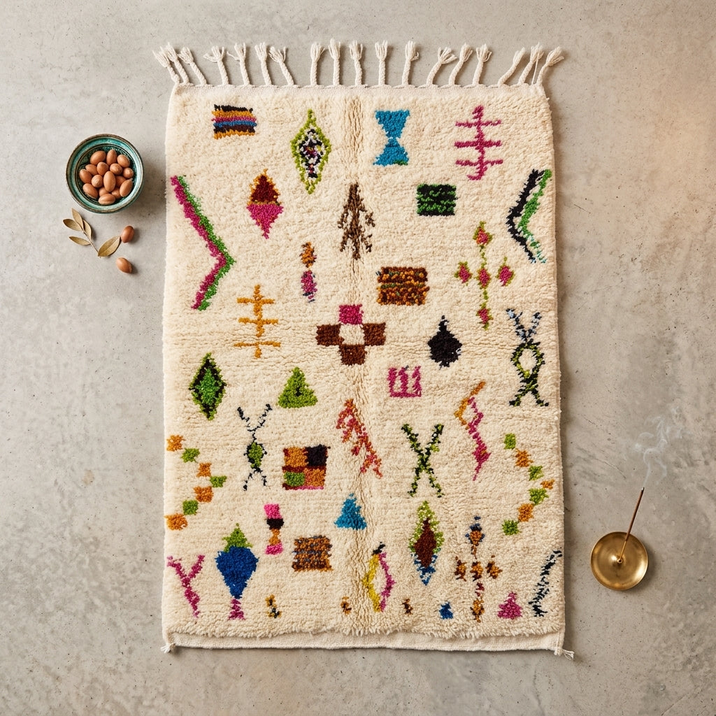 Tapis Azilal Symboles Berbères & Motifs Multicolores | Yamiriam