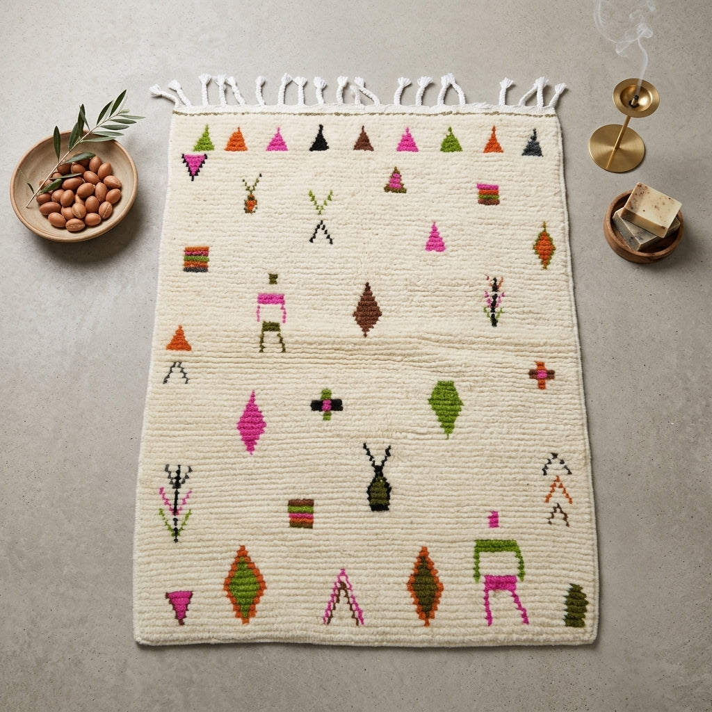 Tapis Azilal Symboles Miniatures & Motifs Colorés | Yamiriam