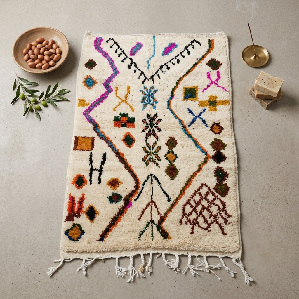 Tapis Azilal Zigzag Violet & Symboles Berbères | Yamiriam