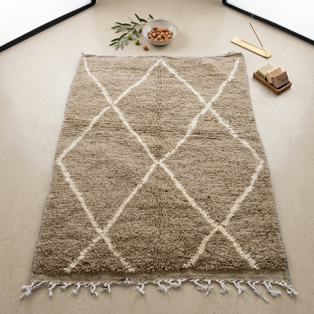 Tapis Beni Ourain Beige & Losanges Blancs | Yamiriam