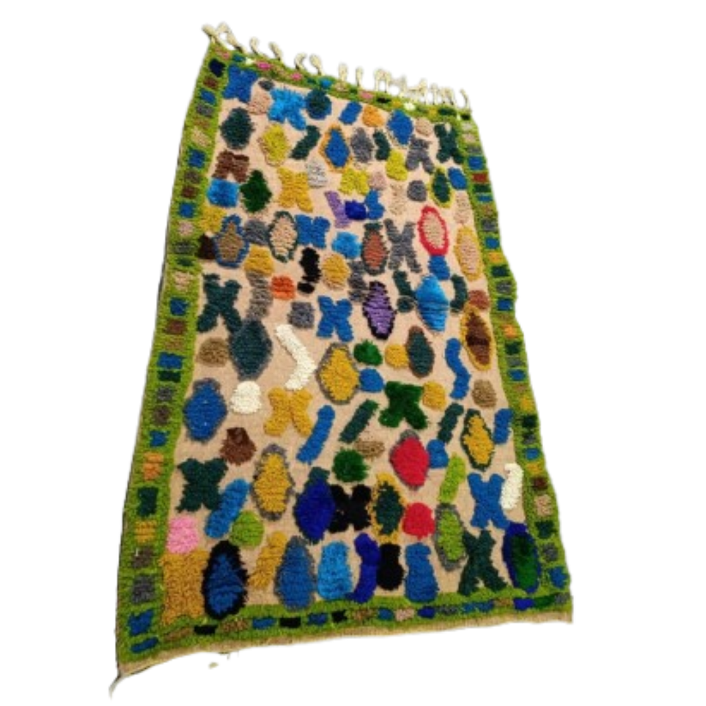 Tapis Boucherouite Azilal Beige & Formes Abstraites | Yamiriam