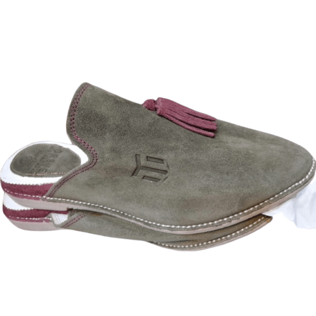 Belgha Babouche Mules en Daim Bleu & Gris | Confort Été – Yamiriam - YaMiriam