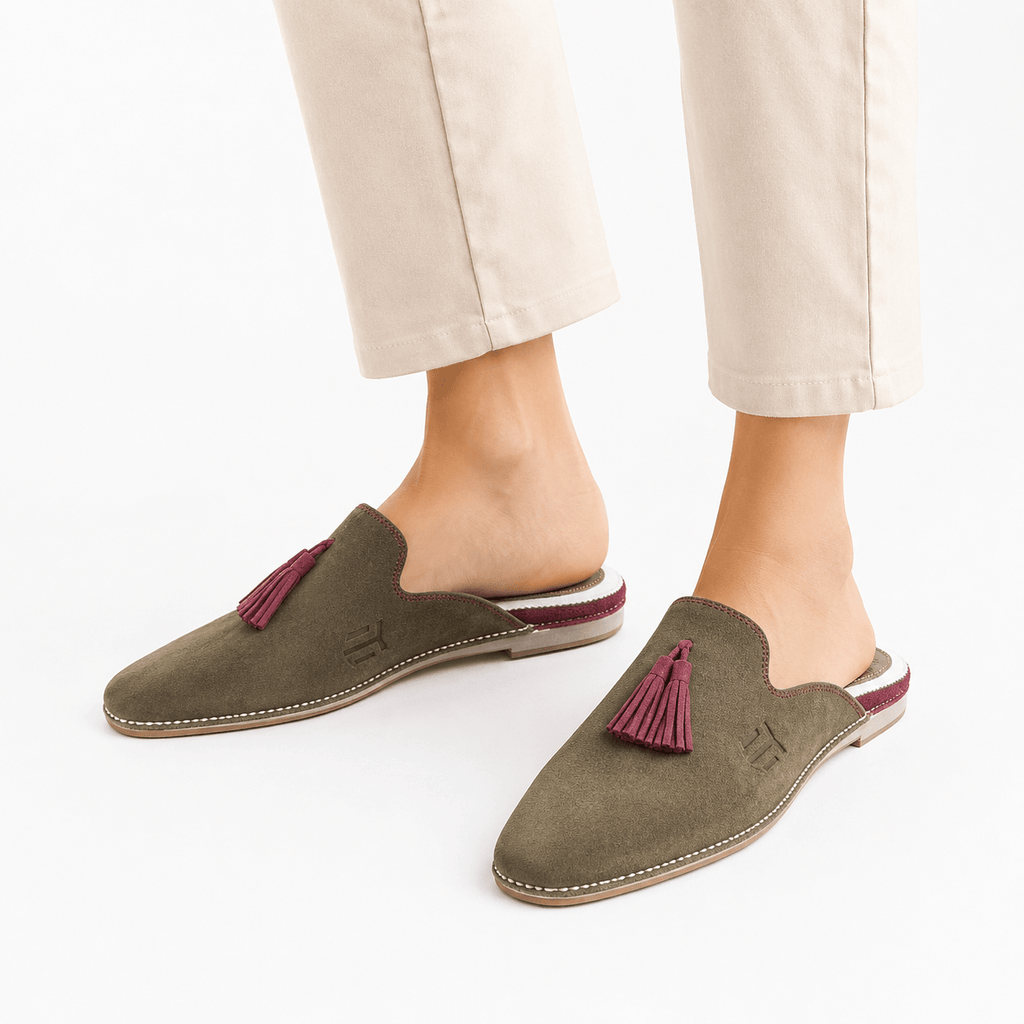 Belgha Babouche Mules en Daim Bleu & Gris | Confort Été – Yamiriam - YaMiriam