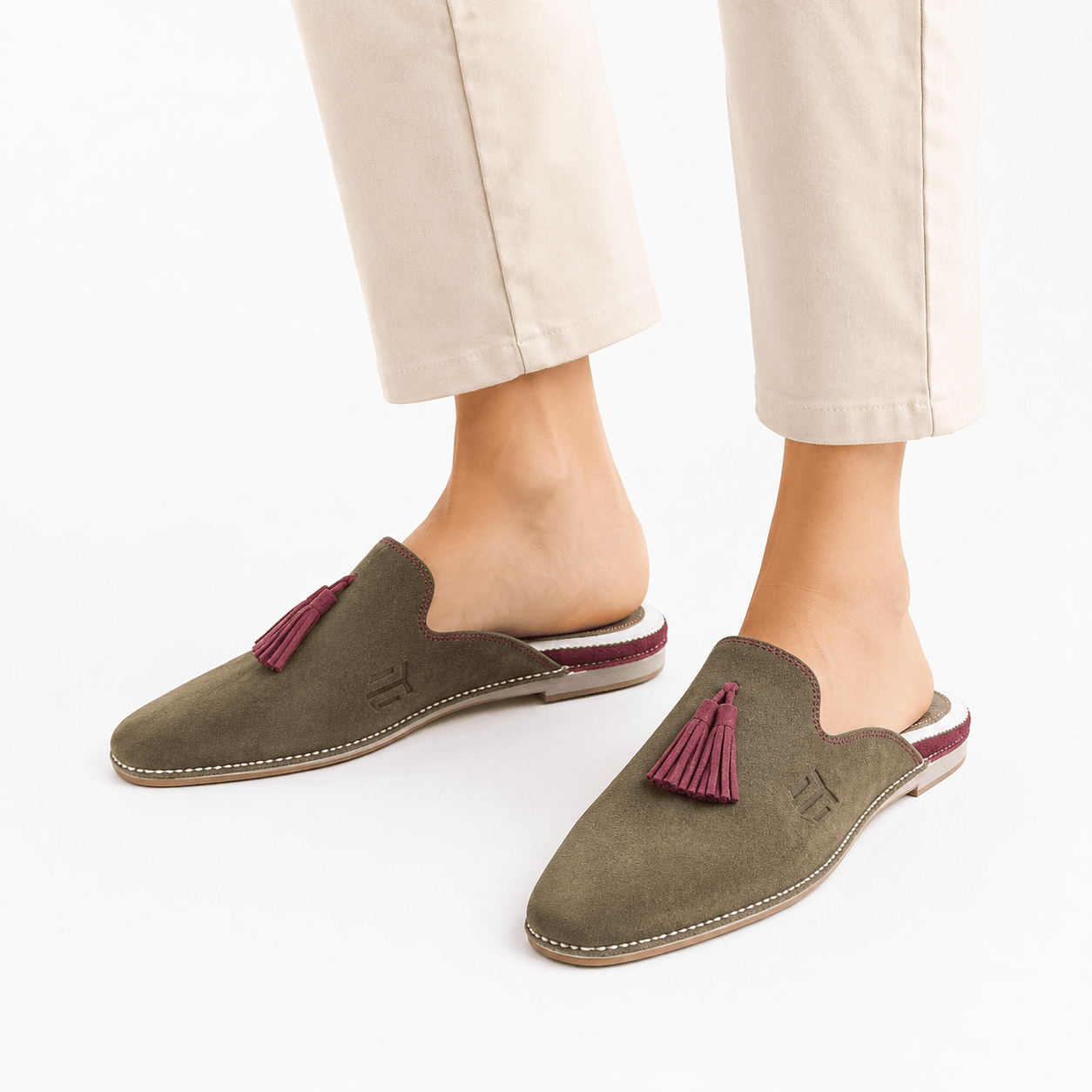 Belgha Babouche Mules en Daim Bleu & Gris | Confort Été – Yamiriam - YaMiriam