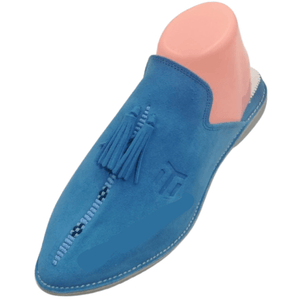 Belgha Babouche Mules en Daim Bleu & Gris | Confort Été – Yamiriam - YaMiriam