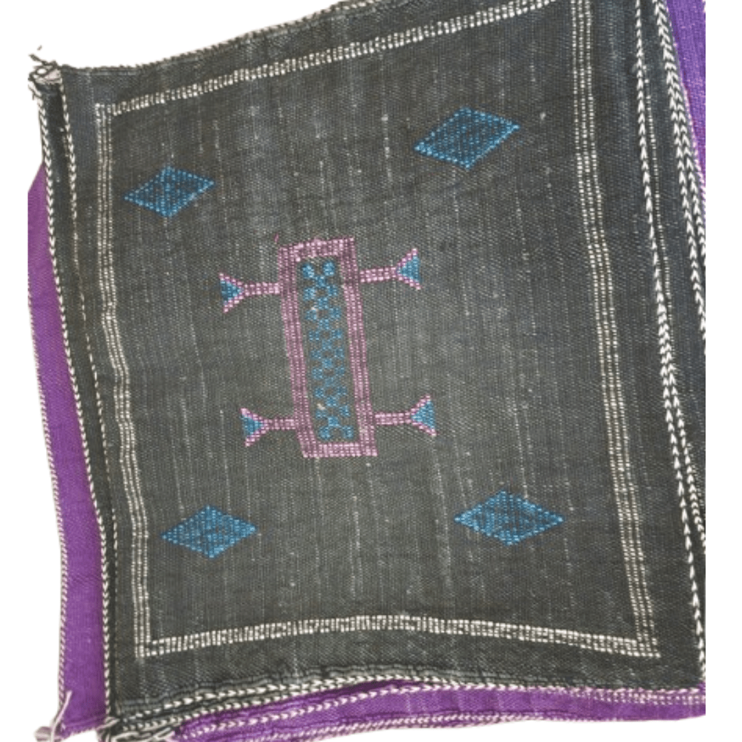 Coussin Sabra Noir Violet & Broderies Berbères | Yamiriam - YaMiriam
