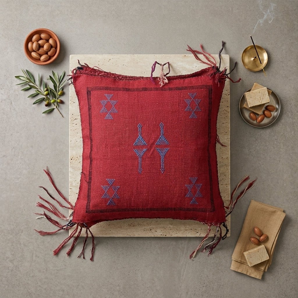 Coussin Sabra Rouge Fushia & Broderies Berbères | Yamiriam - YaMiriam