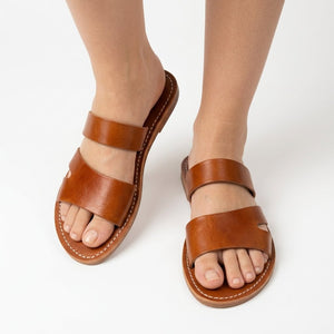 Mules à Double Bride en Cuir Marron pour Femme - Chic d'Été - YaMiriam