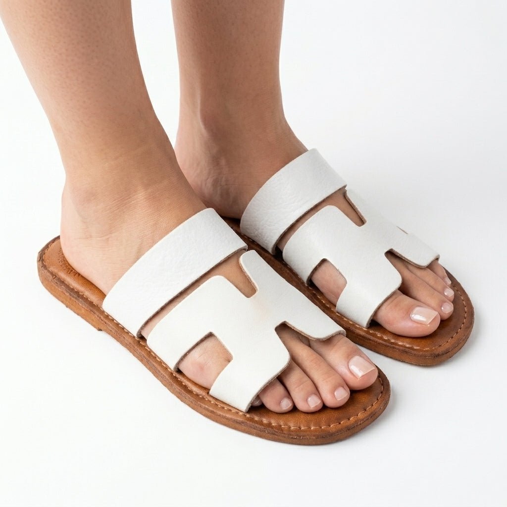 Mules en Cuir Blanc en H pour Femme - Style Chic Intemporel - YaMiriam