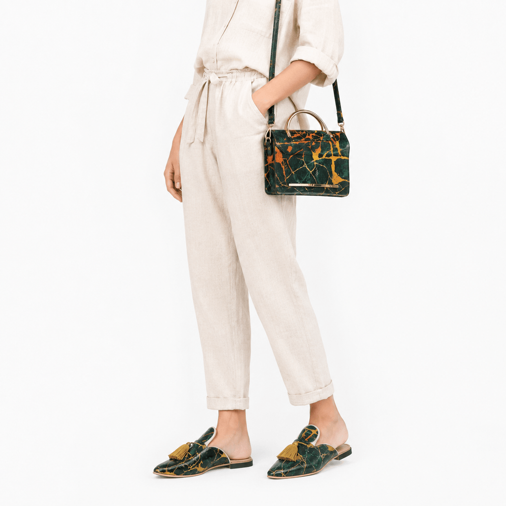 Pack Marocain Casawi Style Vert & Jaune en Cuir | Yamiriam - YaMiriam