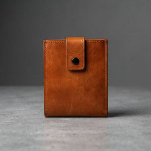 Portefeuille à Bouton en Cuir Fauve | Yamiriam - YaMiriam