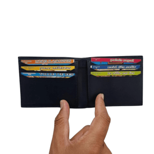 Portefeuille en Cuir Bleu Marine Artisan Marocain – cadeau homme - YaMiriam