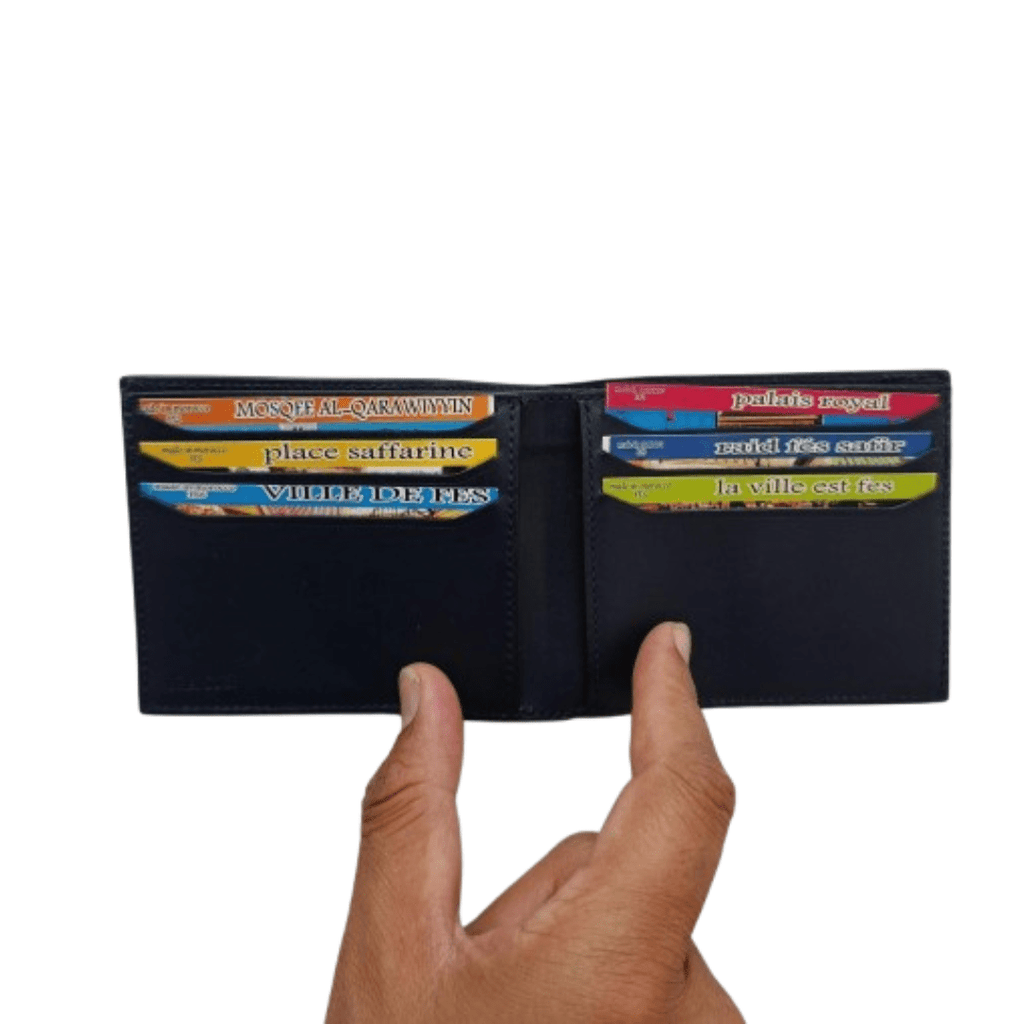 Portefeuille en Cuir Bleu Marine Artisan Marocain – cadeau homme - YaMiriam