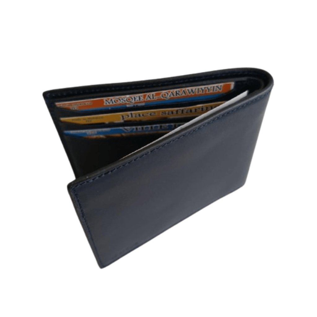 Portefeuille en Cuir Bleu Marine Artisan Marocain – cadeau homme - YaMiriam