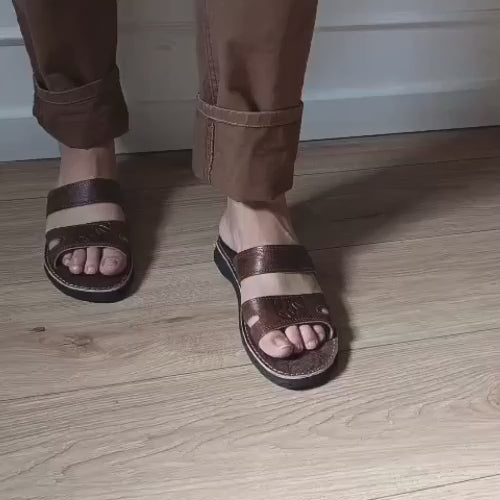 Sandales Ouvertes Homme en Cuir Véritable Marron | Double Bride Artisanale | Fait Main au Maroc – Yamiriam