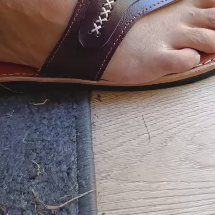 Sandale Marocaine en Cuir Bordeaux Rayan | Yamiriam