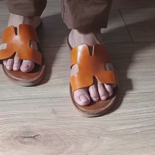 Sandales Homme en Cuir Véritable Camel | Sandales Artisanales Marocaines Fait Main | Cuir Pleine Fleur | Confort Été – Yamiriam