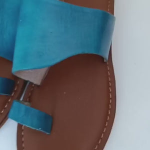 Sandales Femme Bleues à Bande en Véritable Cuir