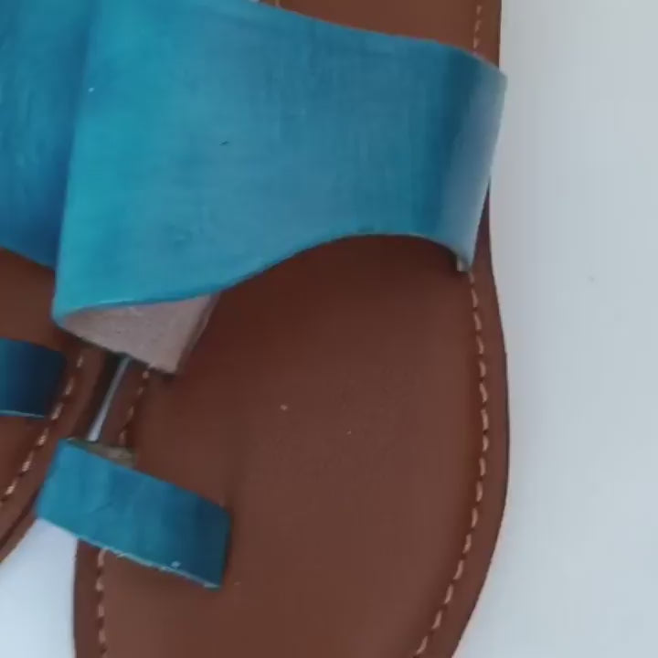 Sandales Femme Bleues à Bande en Véritable Cuir