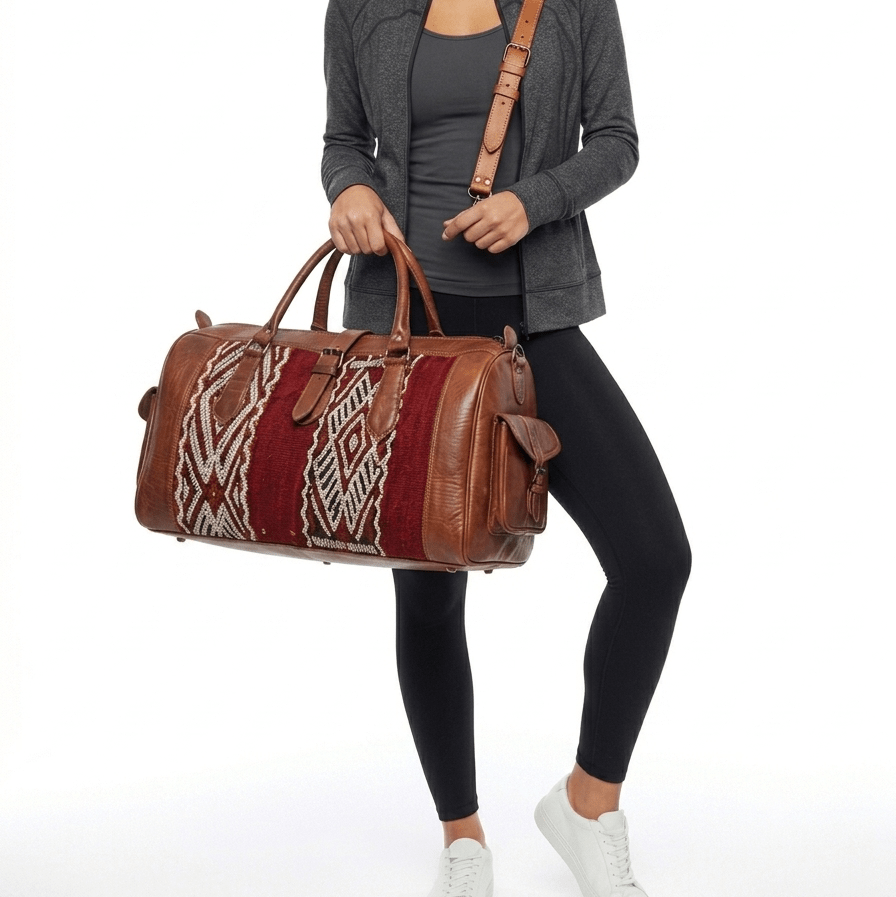 Sac Cuir Marron Motif Berbère | Yamiriam - YaMiriam