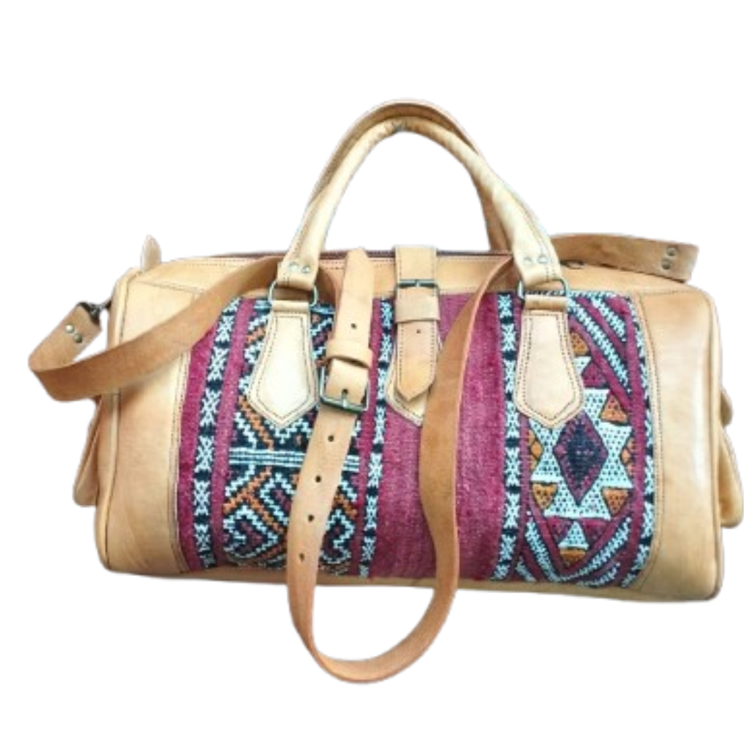 Sac Cuir Marron Motif Berbère | Yamiriam - YaMiriam