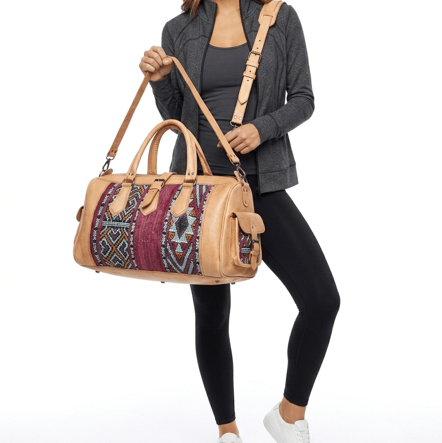 Sac Cuir Marron Motif Berbère | Yamiriam - YaMiriam
