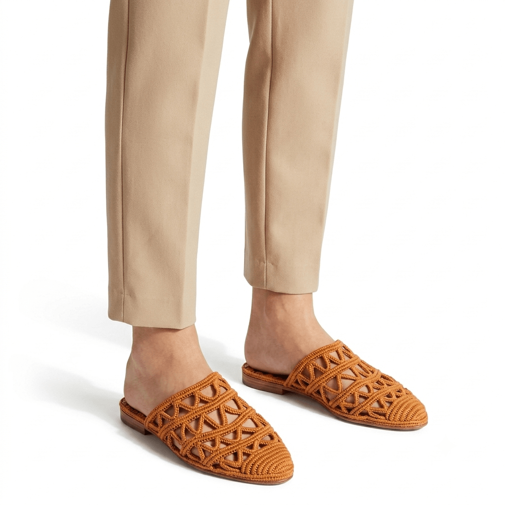 Sandale Crochet Orange Foncé Femme | Yamiriam - YaMiriam