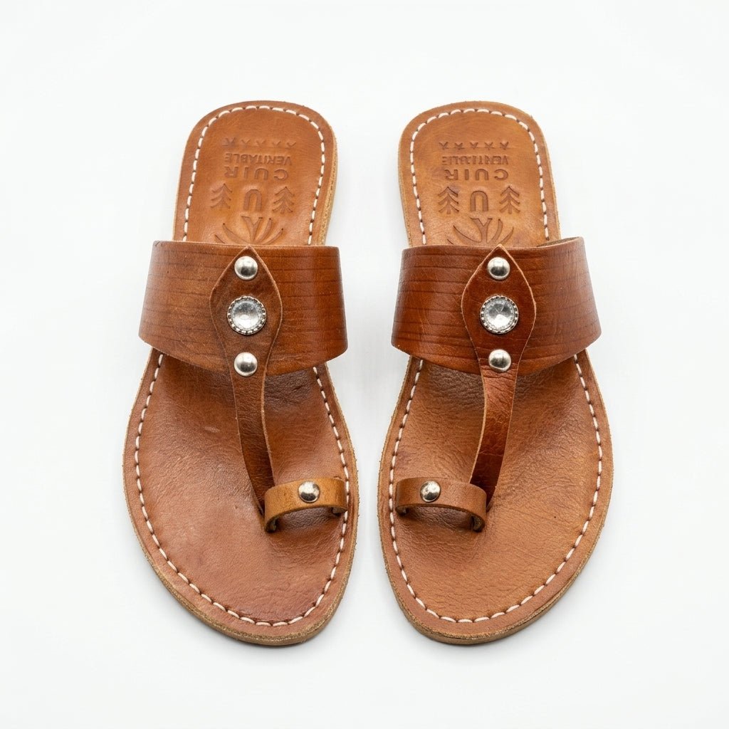 Sandales Berbères en Cuir avec Bague d'Orteil - Style Ethnique - YaMiriam