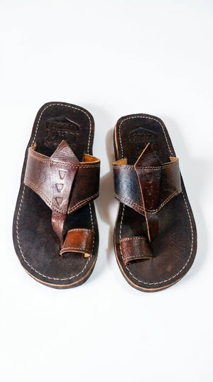 Sandales Berbères en Cuir Marron Patiné - Fait Main - YaMiriam