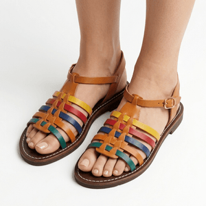 Sandales Cage Multicolores en Cuir pour Femme - Style Huarache Fait Main - YaMiriam